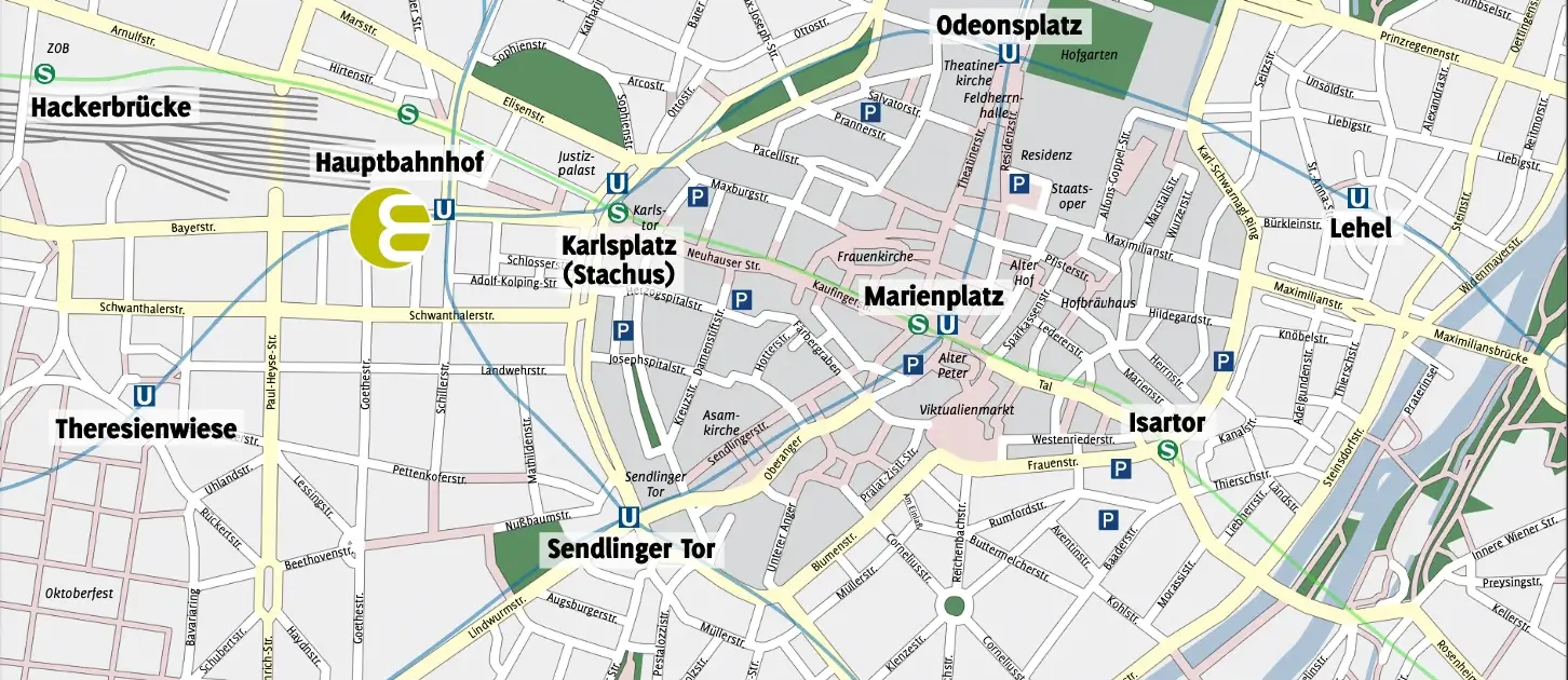 City map Munich with the location Hotel Europaeischer Hof